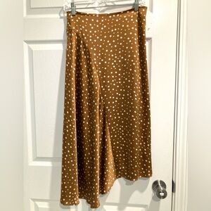 NWOT Women $325 Vince Polka Dot Draped Charmeuse XS Skirt Honey Mustard
